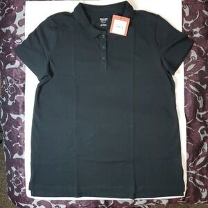NWT Mossimo Women's Short Sleeve Polo Shirt Black Size Large L Cotton Stretch